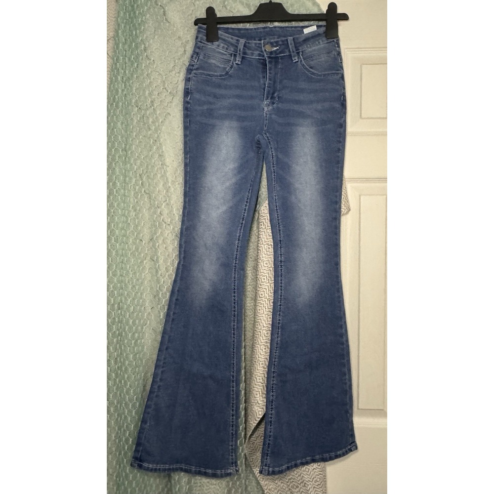 SHEIN Light Wash Flare Jeans Belt Loops Pockets Button Zip Small